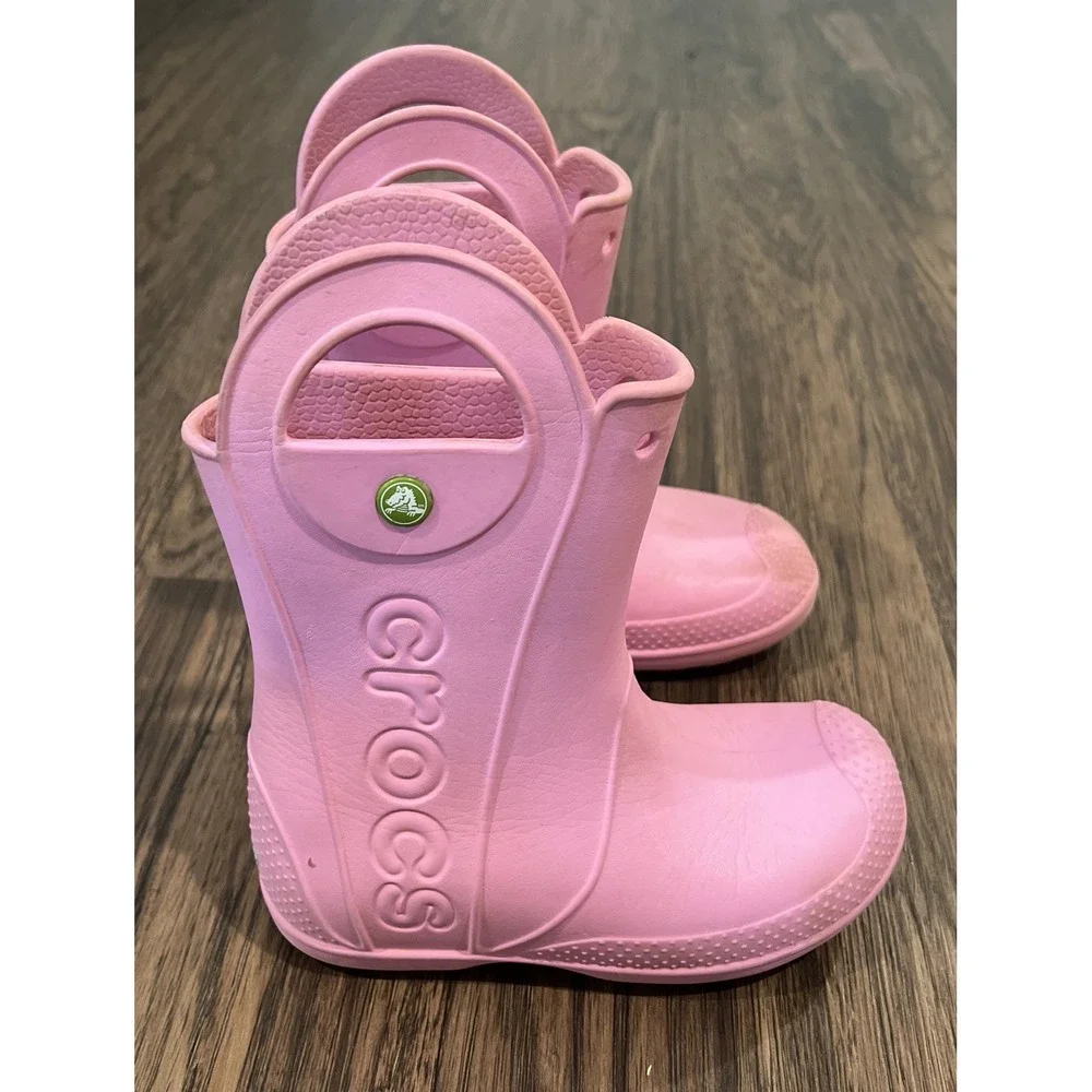 Girls Crocs Handle It Pink Rain Boots Size J 1 - 12803